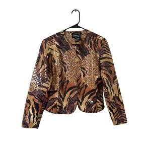 Vintage Selene Sport Faux Snakeskin Leather Animal Print Jacket Sz 8 Y2K